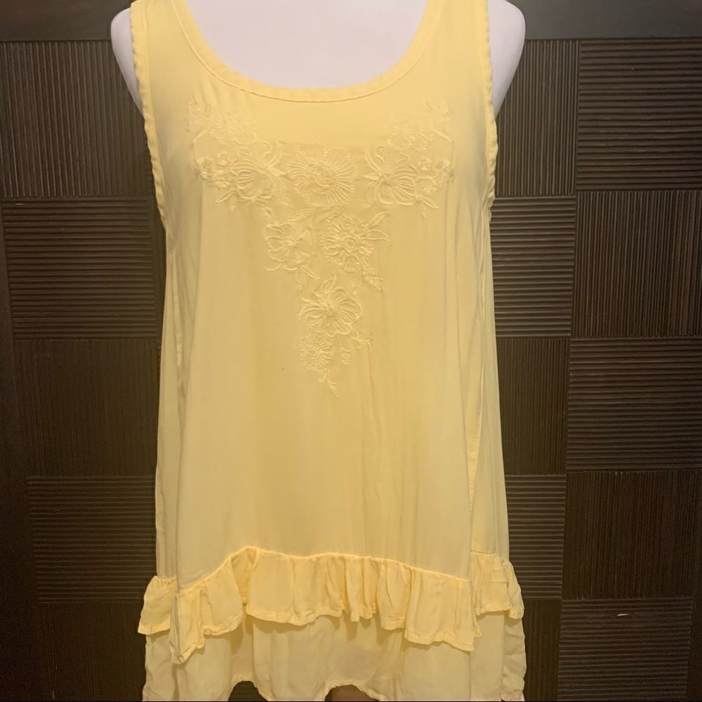 Sunshine yellow embroidered ruffle sleeveless top